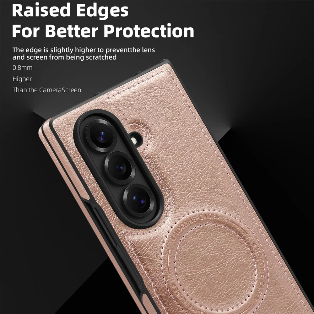 For Samsung Galaxy Z Fold7 5G Case Compatible with MagSafe Kickstand Leather Phone Back Cover - Rose Gold - Image 6