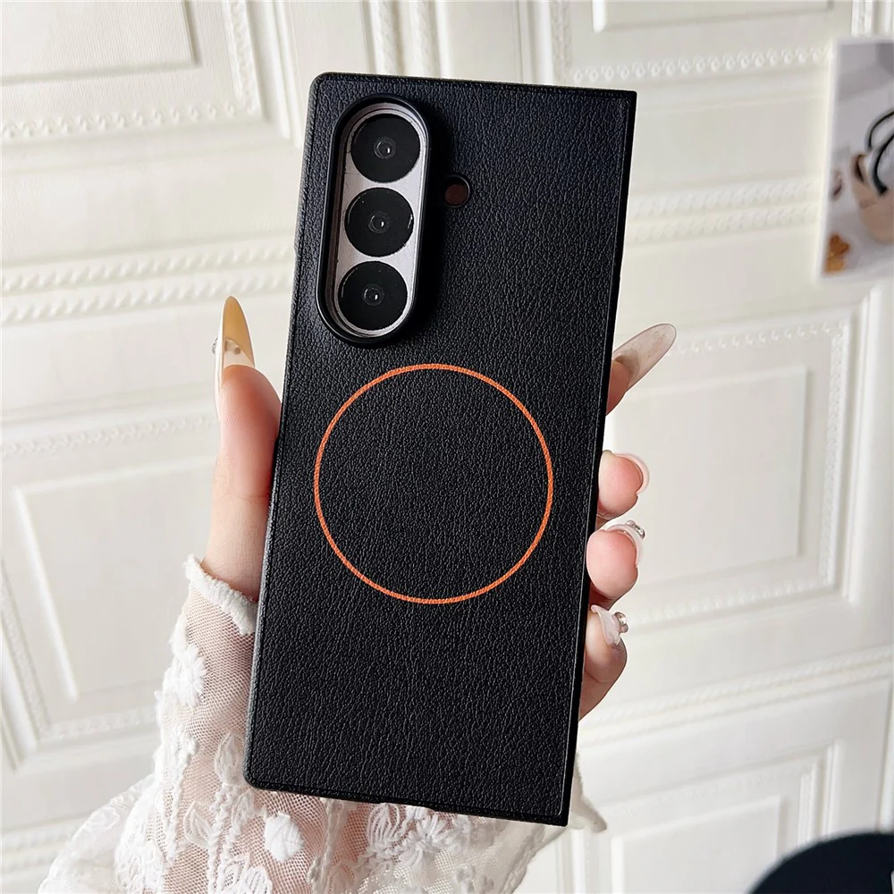 For Samsung Galaxy Z Fold7 5G Case Compatible with MagSafe Leather + PC Phone Cover - Black