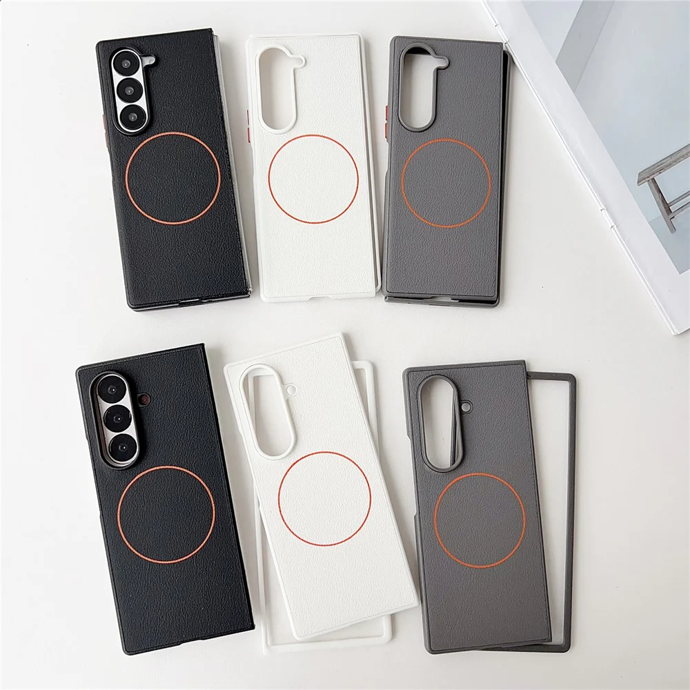 For Samsung Galaxy Z Fold7 5G Case Compatible with MagSafe Leather + PC Phone Cover - Black - Image 3