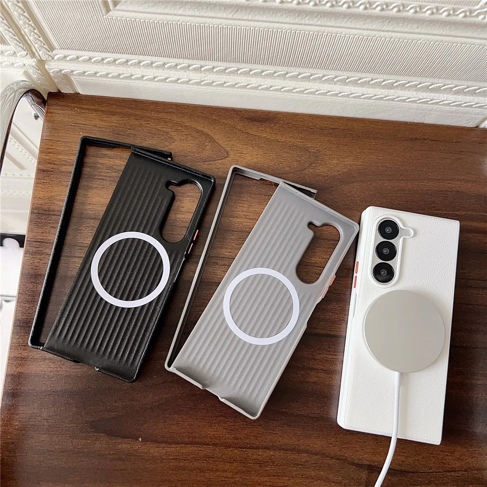 For Samsung Galaxy Z Fold7 5G Case Compatible with MagSafe Leather + PC Phone Cover - White - Image 2