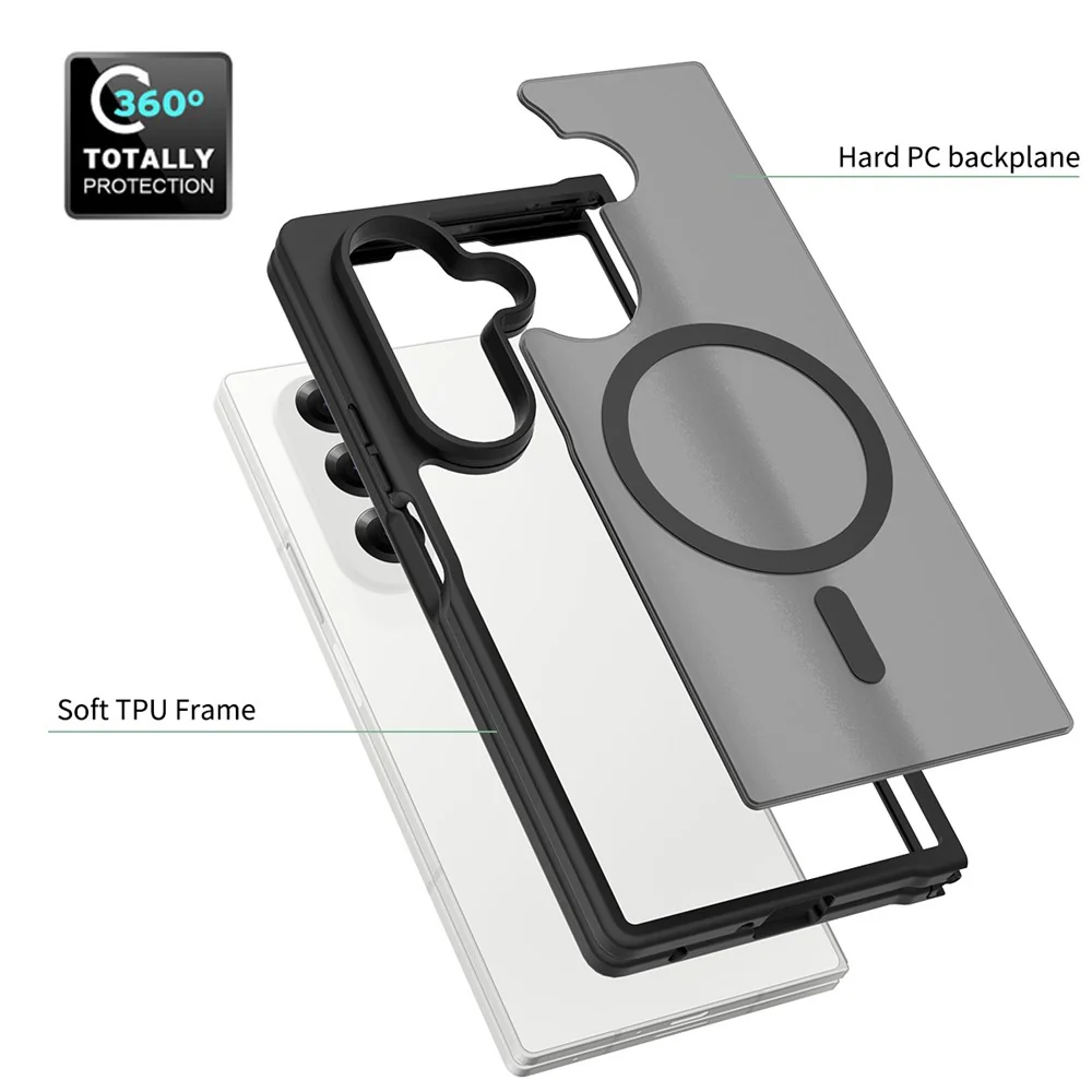 For Samsung Galaxy Z Fold7 5G Case Compatible with MagSafe TPU Frame Acrylic Back Phone Cover Skin Touch - Black - Image 5