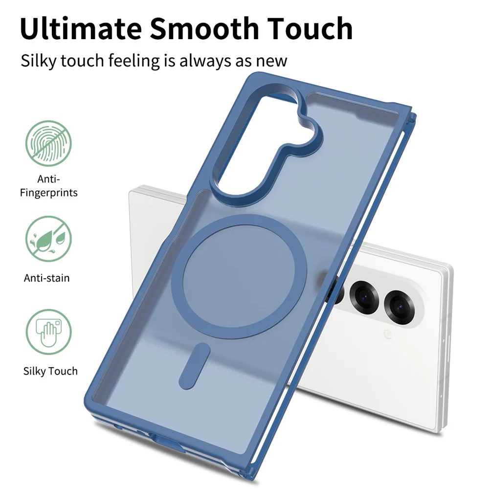 For Samsung Galaxy Z Fold7 5G Case Compatible with MagSafe TPU Frame Acrylic Back Phone Cover Skin Touch - Blue - Image 2