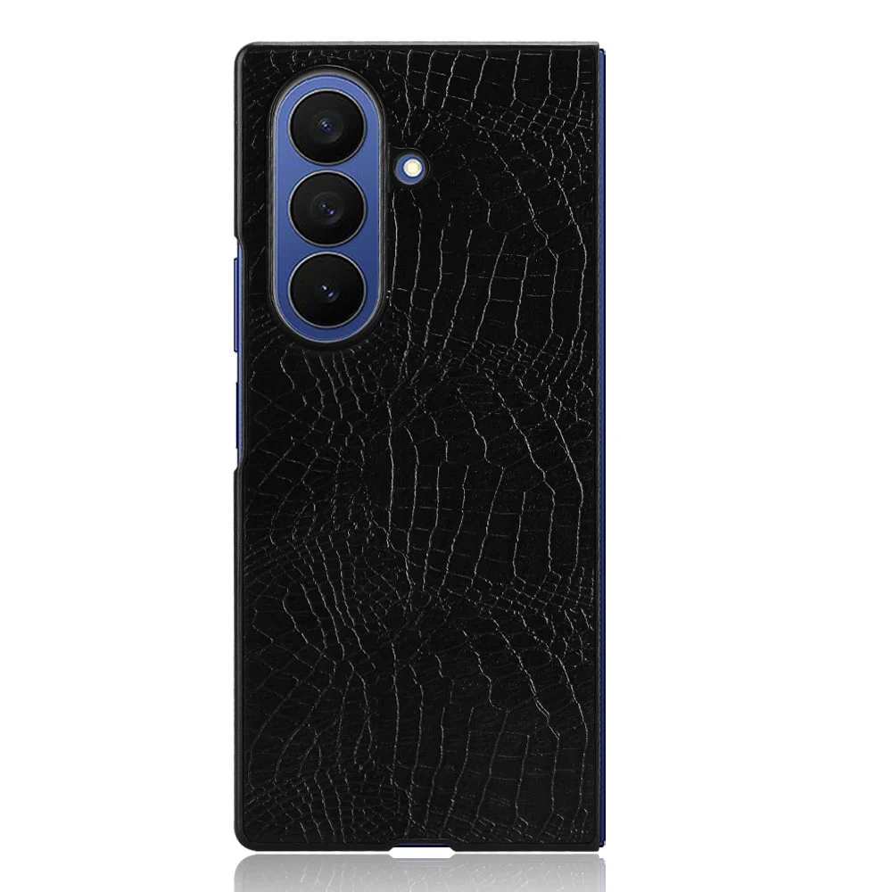 For Samsung Galaxy Z Fold7 5G Case Crocodile Texture Leather Coated Hard PC Phone Cover - Black - Image 2