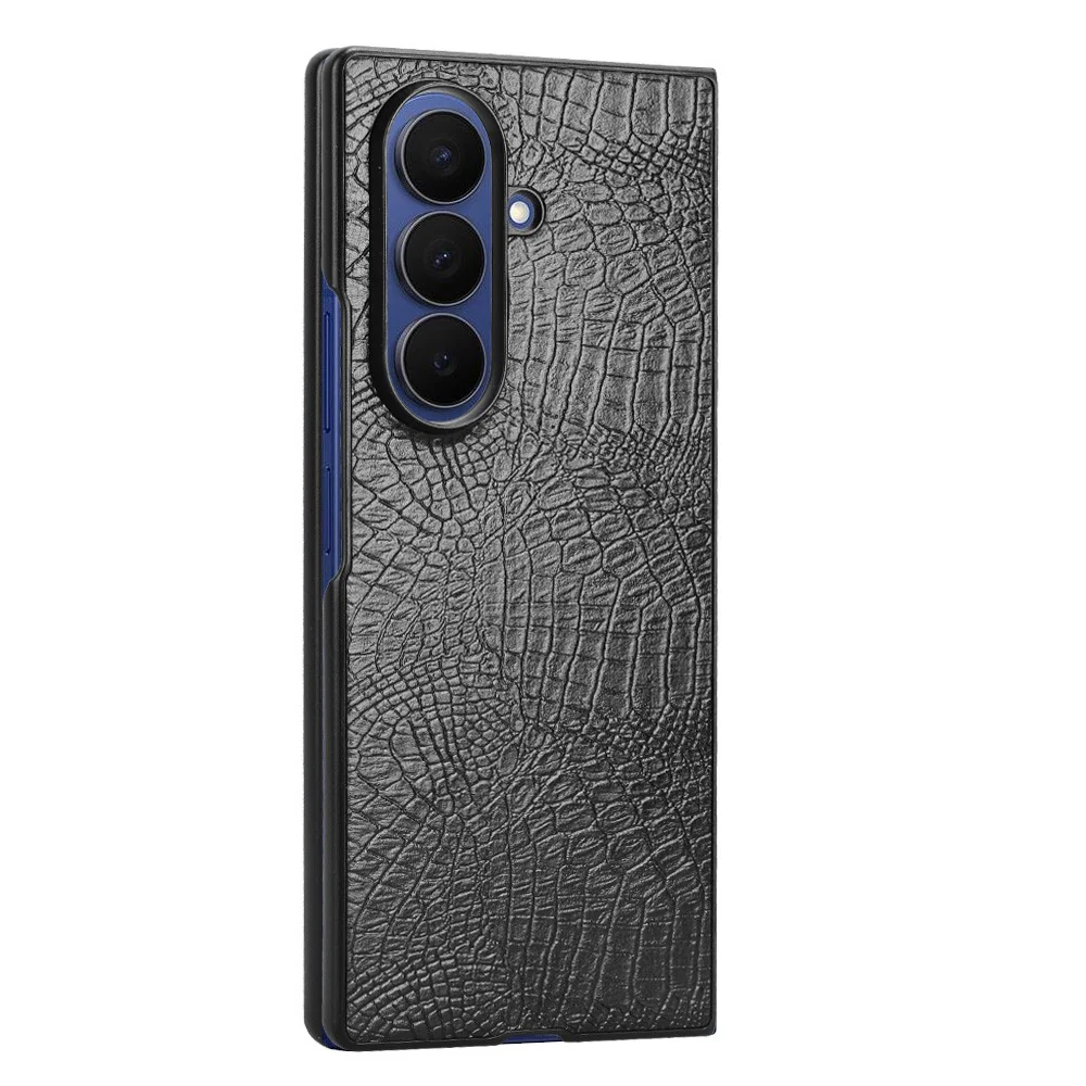 For Samsung Galaxy Z Fold7 5G Case Crocodile Texture Leather Coated Hard PC Phone Cover - Black - Image 3
