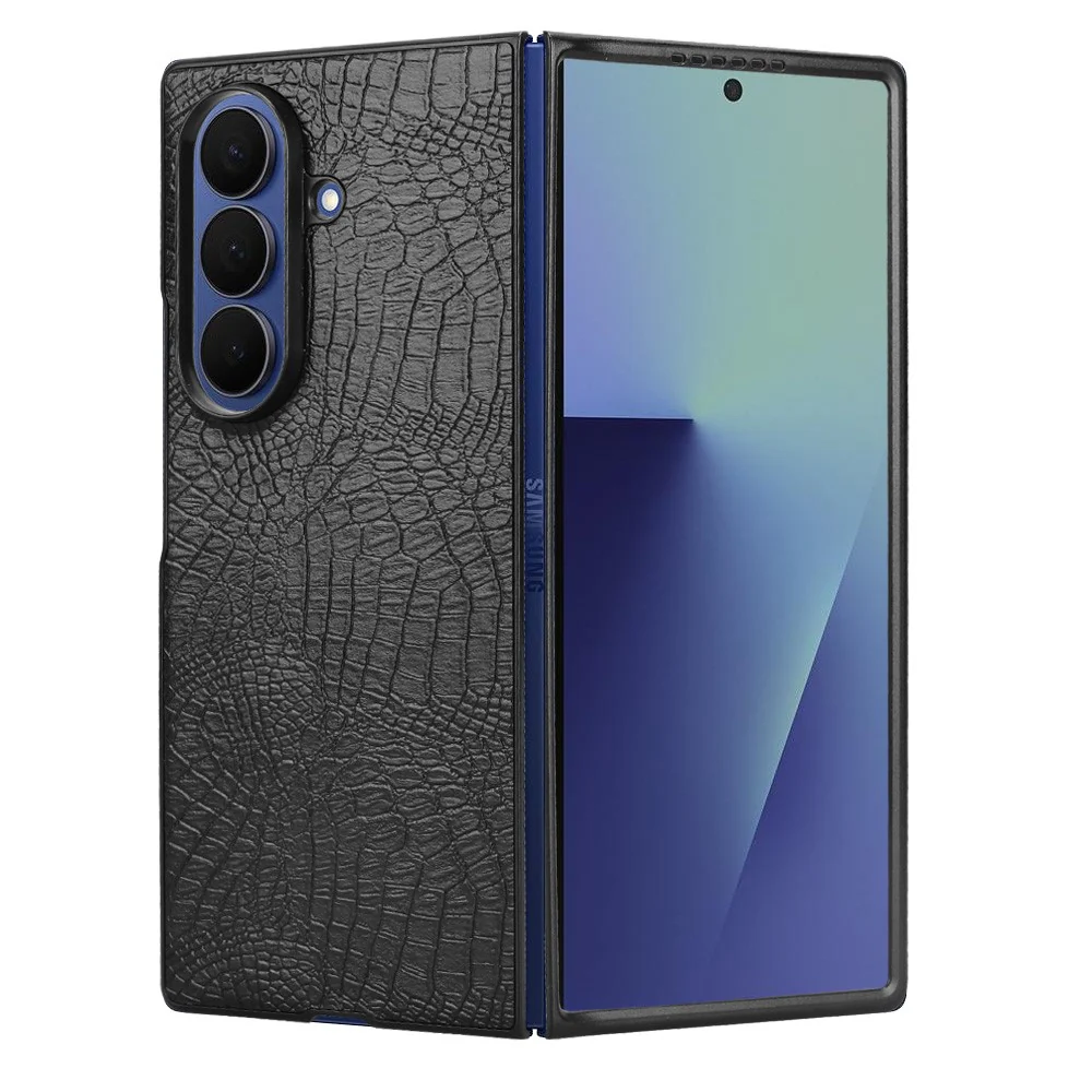 For Samsung Galaxy Z Fold7 5G Case Crocodile Texture Leather Coated Hard PC Phone Cover - Black - Image 4