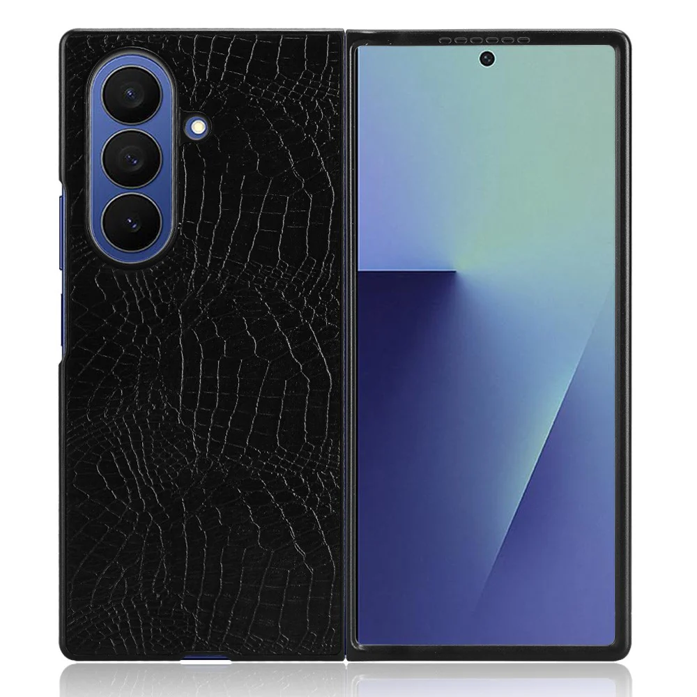 For Samsung Galaxy Z Fold7 5G Case Crocodile Texture Leather Coated Hard PC Phone Cover - Black - Image 5
