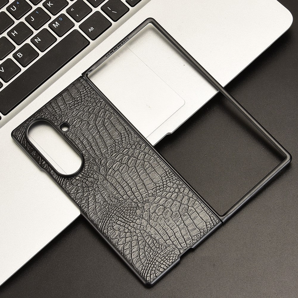 For Samsung Galaxy Z Fold7 5G Case Crocodile Texture Leather Coated Hard PC Phone Cover - Black - Image 7