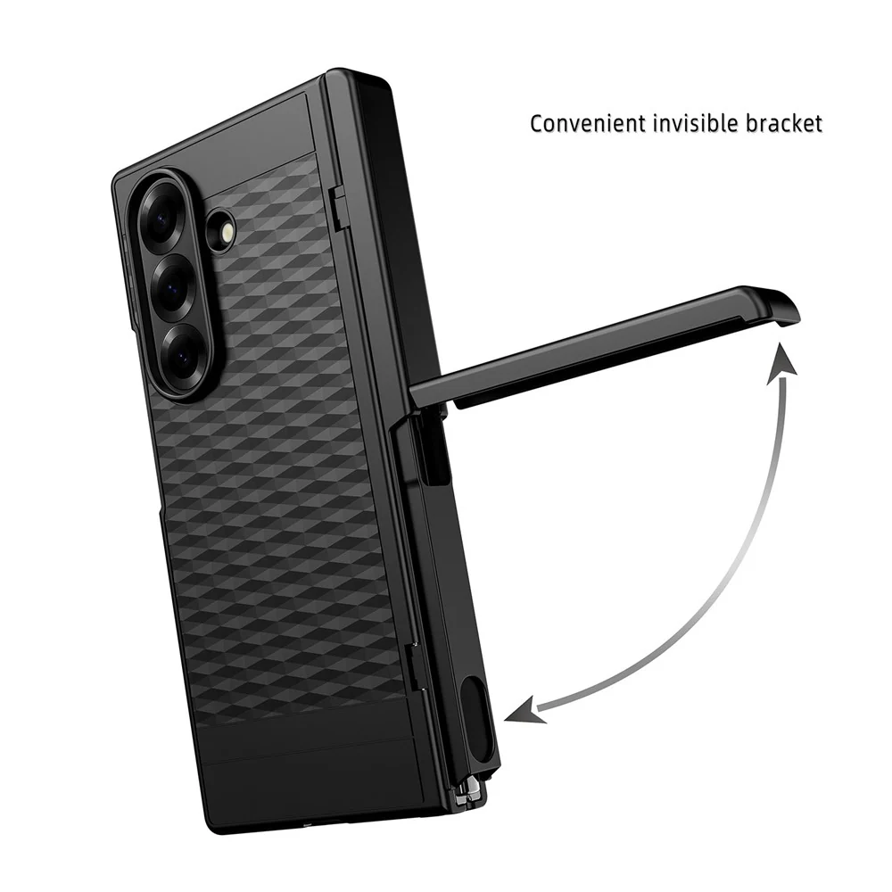 For Samsung Galaxy Z Fold7 5G Case Cube Pattern Magnetic Spring Hinge Kickstand PC Phone Cover with Screen Film - Black - Image 5