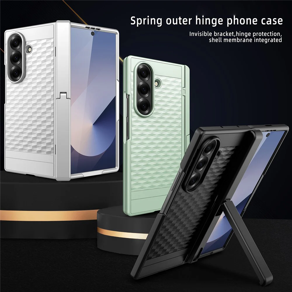 For Samsung Galaxy Z Fold7 5G Case Cube Pattern Magnetic Spring Hinge Kickstand PC Phone Cover with Screen Film - Blue - Image 2