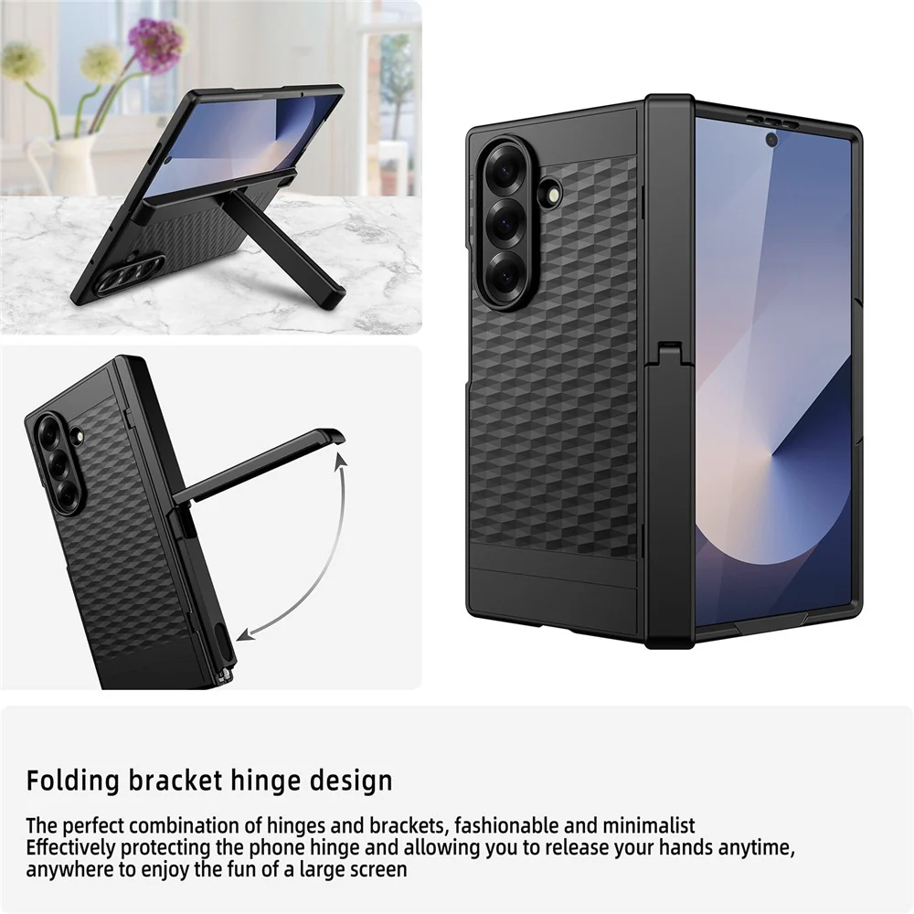 For Samsung Galaxy Z Fold7 5G Case Cube Pattern Magnetic Spring Hinge Kickstand PC Phone Cover with Screen Film - Mint Green - Image 3