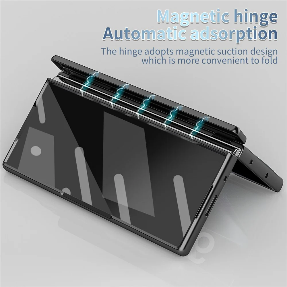For Samsung Galaxy Z Fold7 5G Case Dual Hinge Electroplated PC Phone Cover with Tempered Glass Film / Stylus - Black - Image 7