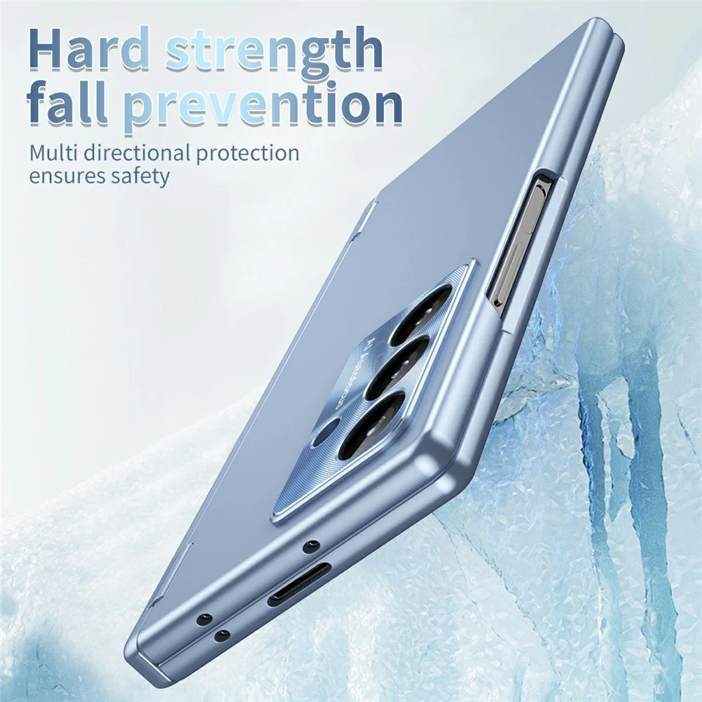 For Samsung Galaxy Z Fold7 5G Case Dual Hinge Electroplated PC Phone Cover with Tempered Glass Film / Stylus - Blue - Image 4
