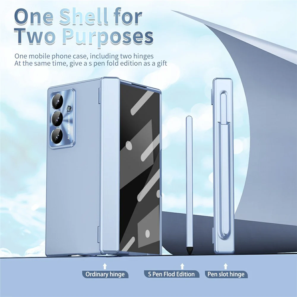 For Samsung Galaxy Z Fold7 5G Case Dual Hinge Electroplated PC Phone Cover with Tempered Glass Film / Stylus - Blue - Image 5