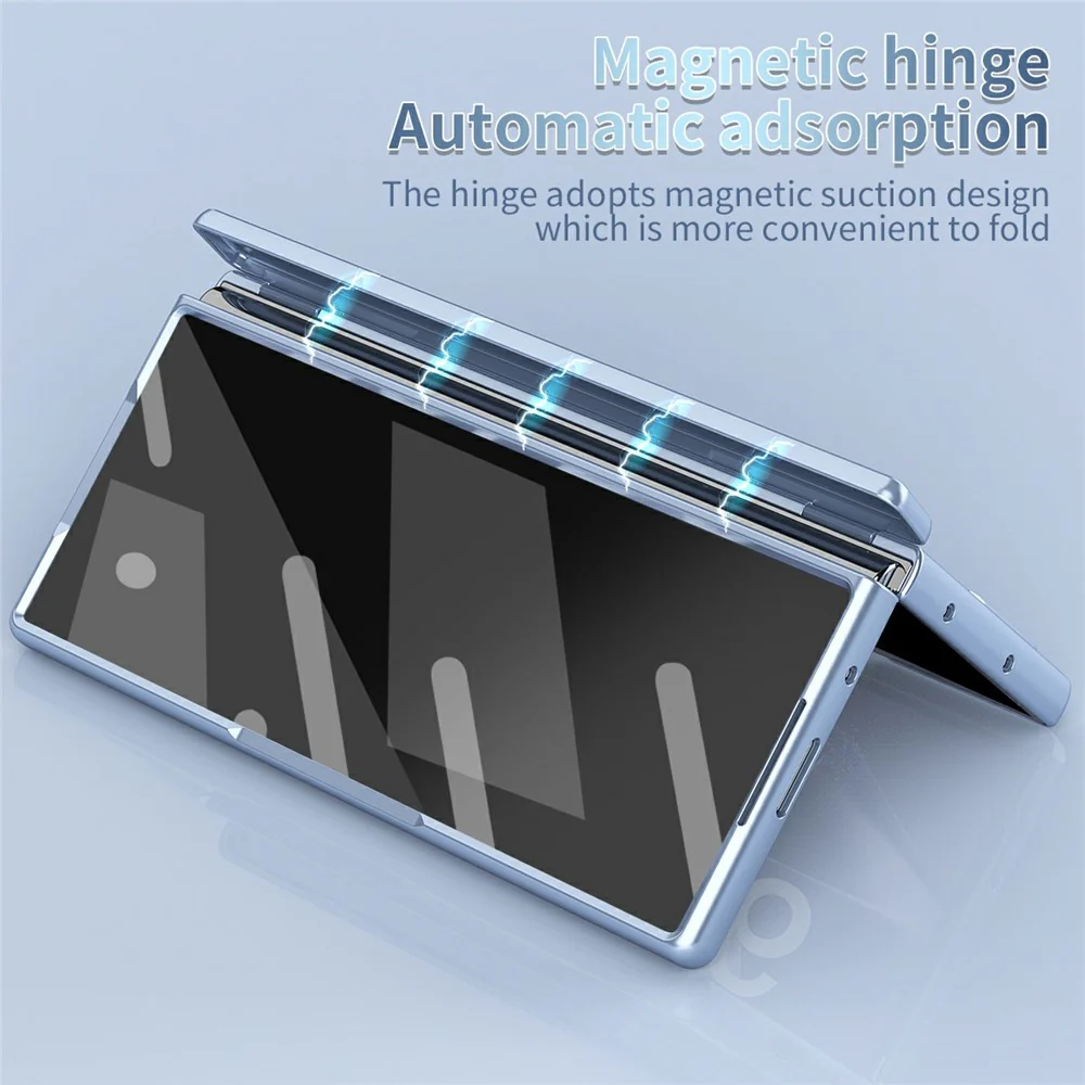 For Samsung Galaxy Z Fold7 5G Case Dual Hinge Electroplated PC Phone Cover with Tempered Glass Film / Stylus - Blue - Image 7