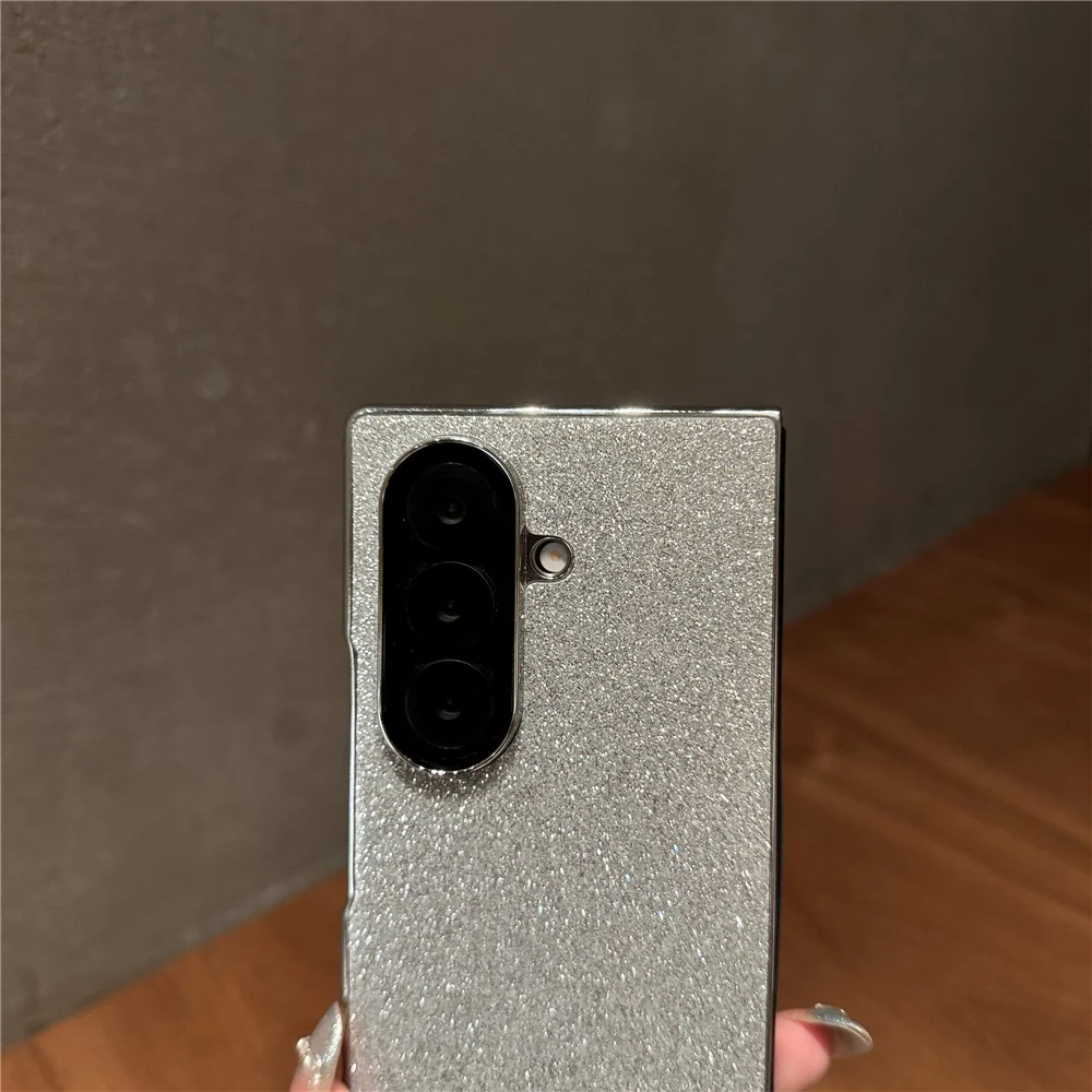 For Samsung Galaxy Z Fold7 5G Case Electroplated Glitter PU Leather + PC Protective Cover with Portable Ring Strap - Silver - Image 5