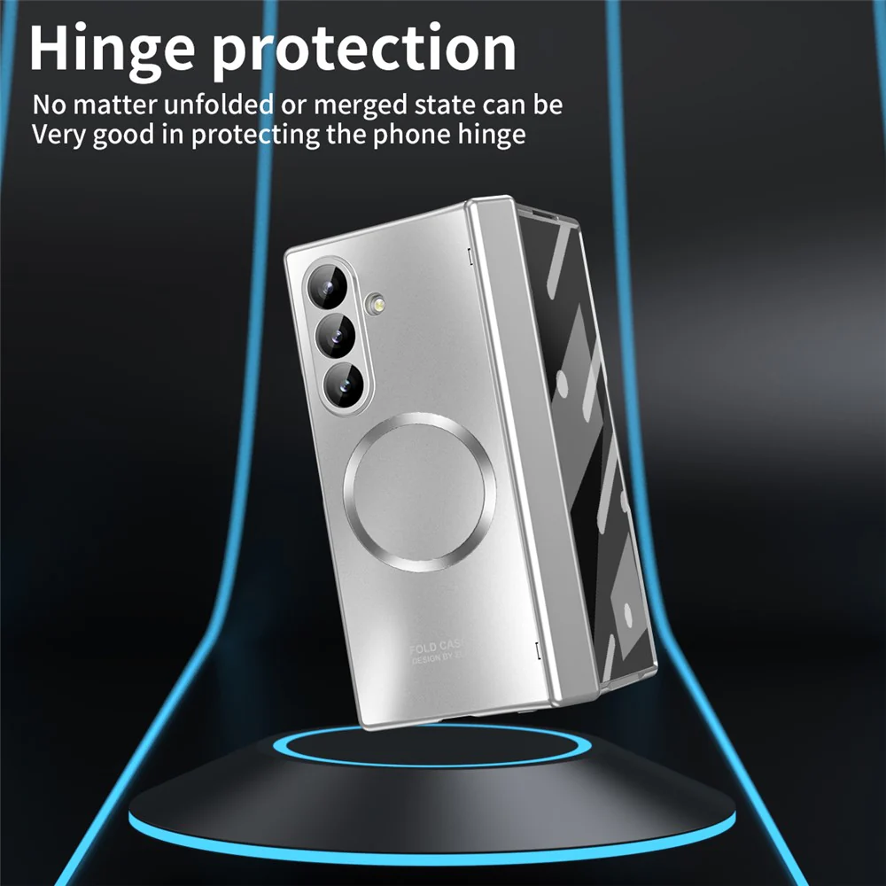 For Samsung Galaxy Z Fold7 5G Case Electroplated PC Magnetic Phone Cover with Tempered Glass Film - Silver - Image 3
