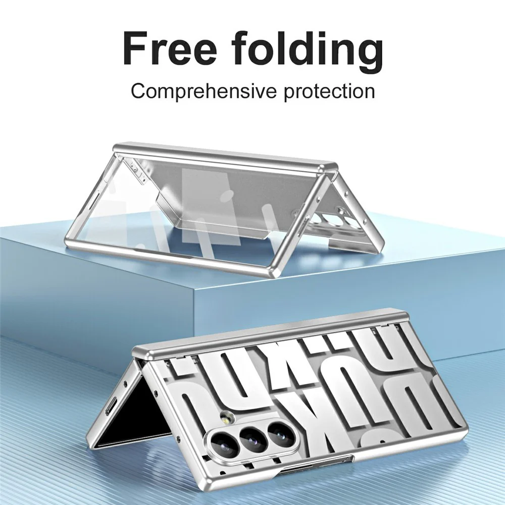 For Samsung Galaxy Z Fold7 5G Case Electroplating PC Phone Cover with Tempered Glass Film - Silver - Image 2