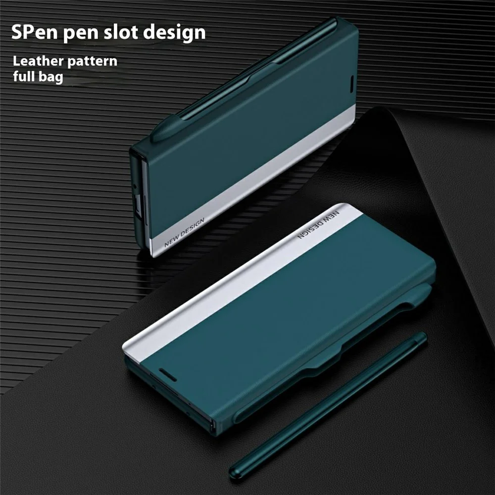 For Samsung Galaxy Z Fold7 5G Case Electroplating Pen Slot PU + PC Phone Cover with Stylus - Green - Image 4