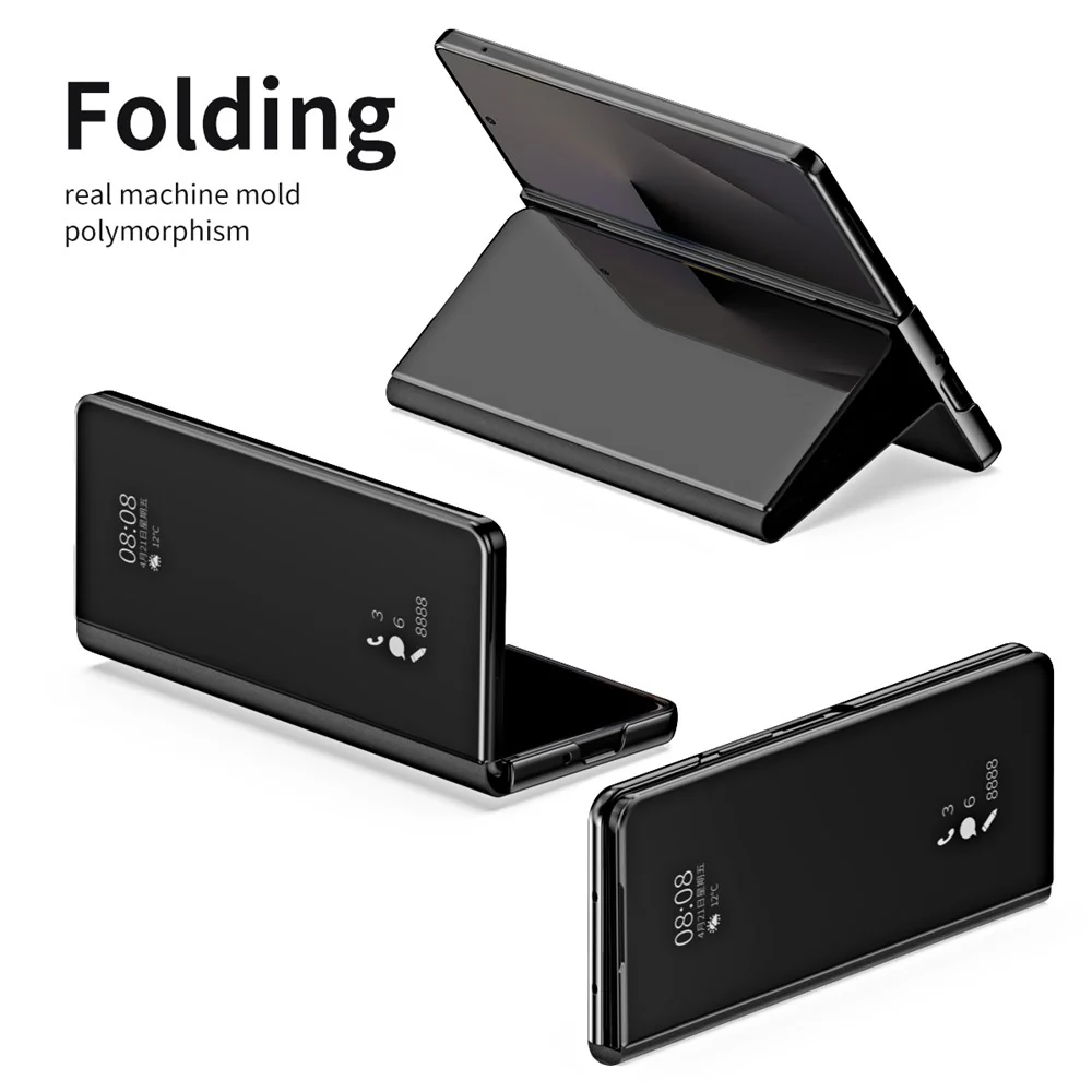 For Samsung Galaxy Z Fold7 5G Case Electroplating View Window Stand Leather Phone Cover - Black - Image 4