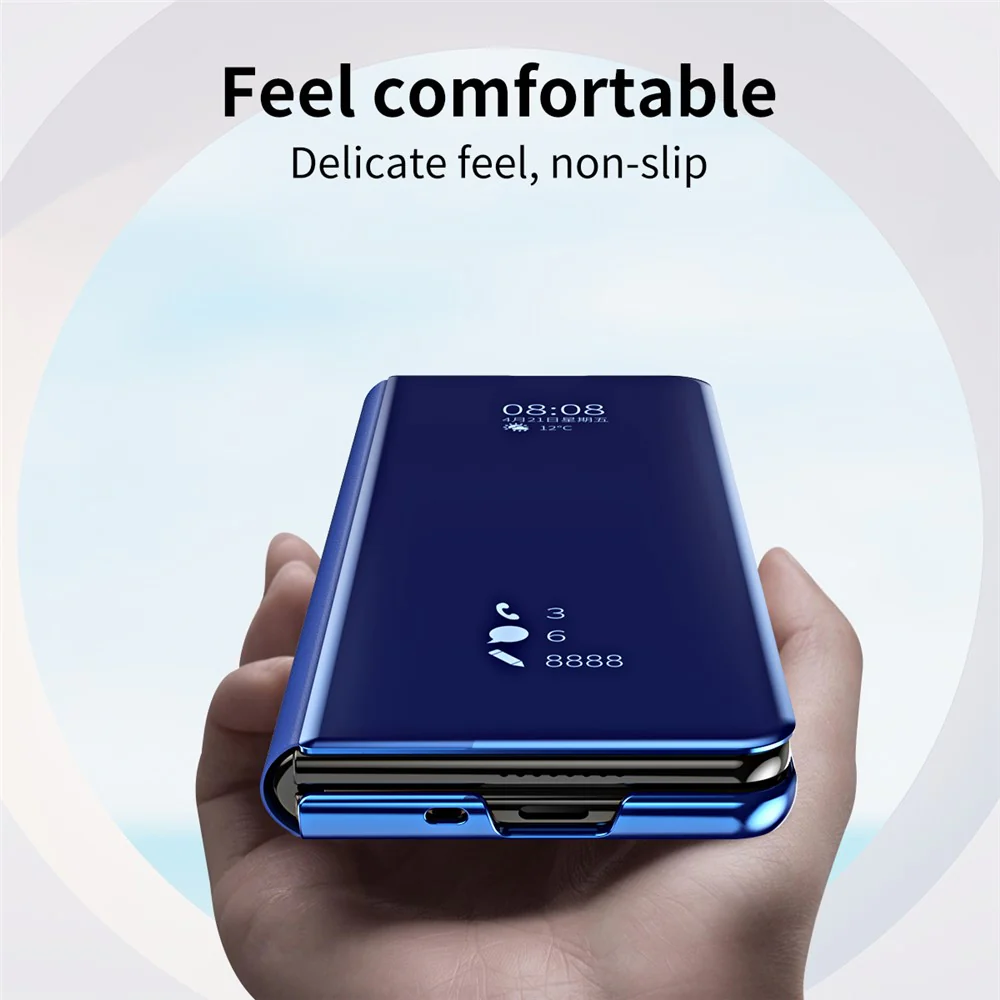 For Samsung Galaxy Z Fold7 5G Case Electroplating View Window Stand Leather Phone Cover - Blue - Image 5