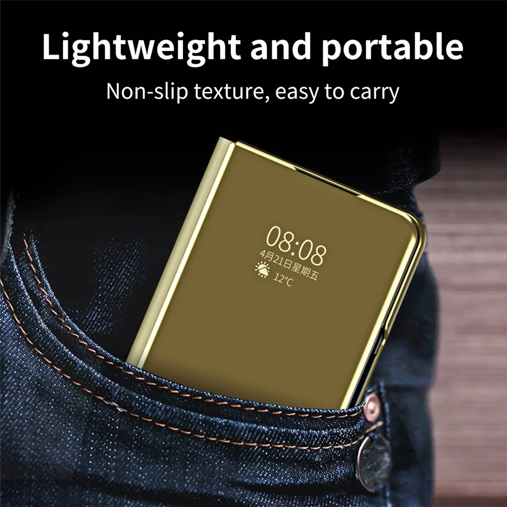 For Samsung Galaxy Z Fold7 5G Case Electroplating View Window Stand Leather Phone Cover - Gold - Image 2