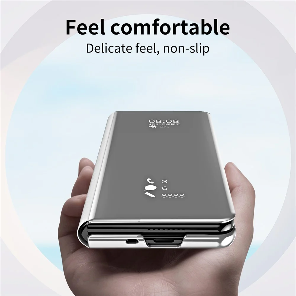 For Samsung Galaxy Z Fold7 5G Case Electroplating View Window Stand Leather Phone Cover - Silver - Image 5