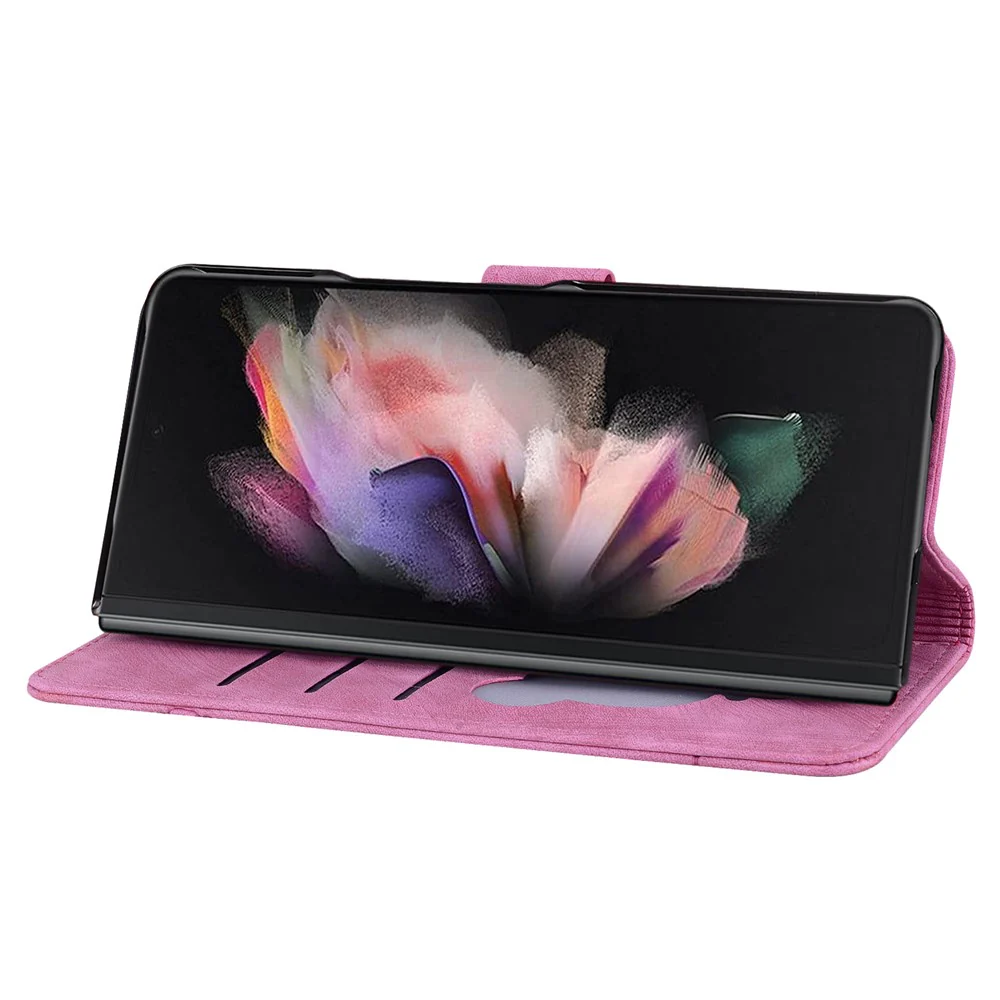For Samsung Galaxy Z Fold7 5G Case Flip Stand Leather Phone Cover Cherry Blossom Cat Imprinted - Rose - Image 2