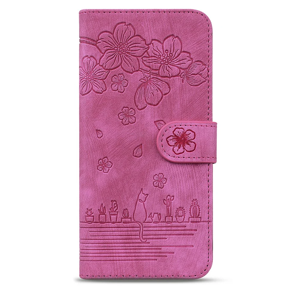 For Samsung Galaxy Z Fold7 5G Case Flip Stand Leather Phone Cover Cherry Blossom Cat Imprinted - Rose - Image 5