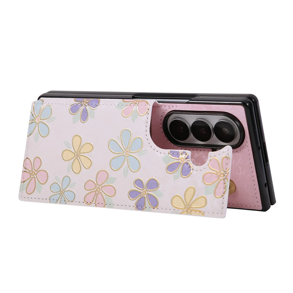 For Samsung Galaxy Z Fold7 5G Case Flower Leather PC RFID Blocking Phone Cover Card Slots - Flowers - Image 4