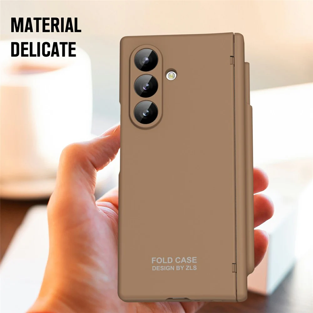 For Samsung Galaxy Z Fold7 5G Case Folding PC Phone Cover with Stylus / Tempered Glass Film - Brown - Image 4