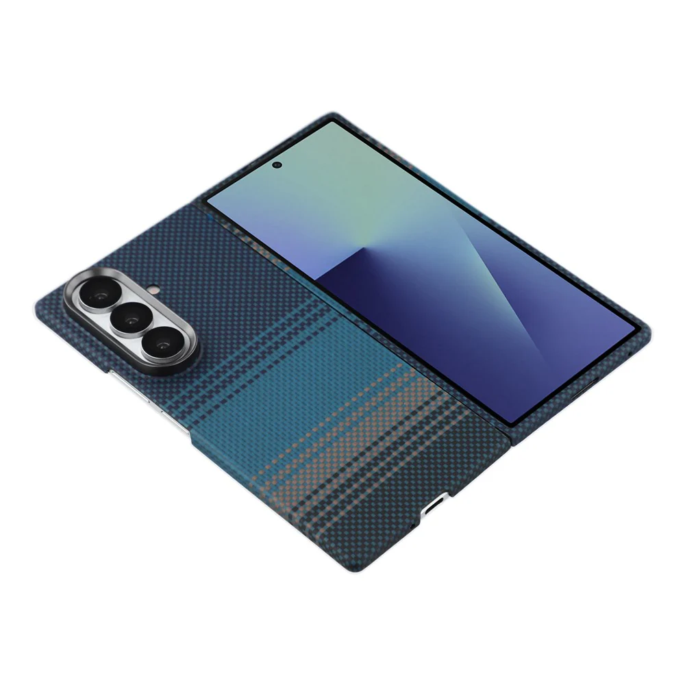For Samsung Galaxy Z Fold7 5G Case Gradient Aramid Fiber Magnetic Phone Cover with Metal Lens Frame - Blue Floating Weave - Image 4