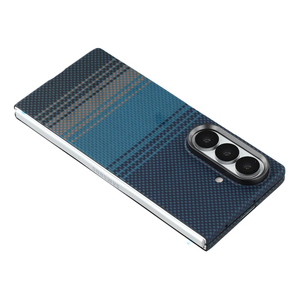 For Samsung Galaxy Z Fold7 5G Case Gradient Aramid Fiber Magnetic Phone Cover with Metal Lens Frame - Blue Floating Weave - Image 7