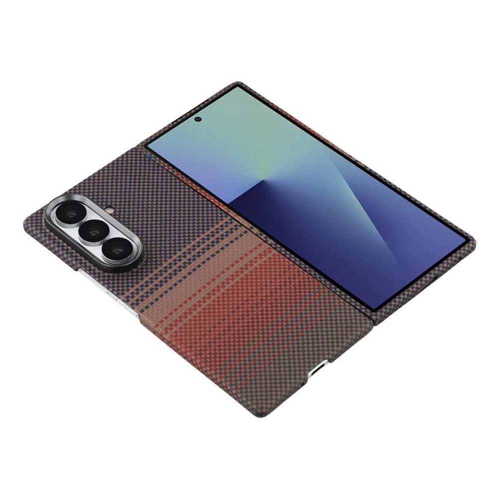 For Samsung Galaxy Z Fold7 5G Case Gradient Aramid Fiber Magnetic Phone Cover with Metal Lens Frame - Sunset Yellow - Image 4