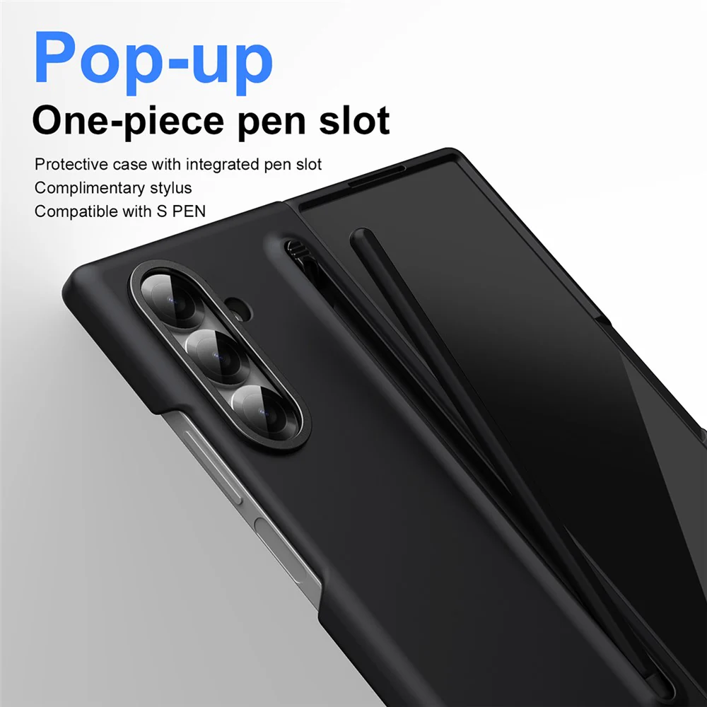 For Samsung Galaxy Z Fold7 5G Case Hard PC Phone Cover with Tempered Glass Film and Stylus - Black - Image 3