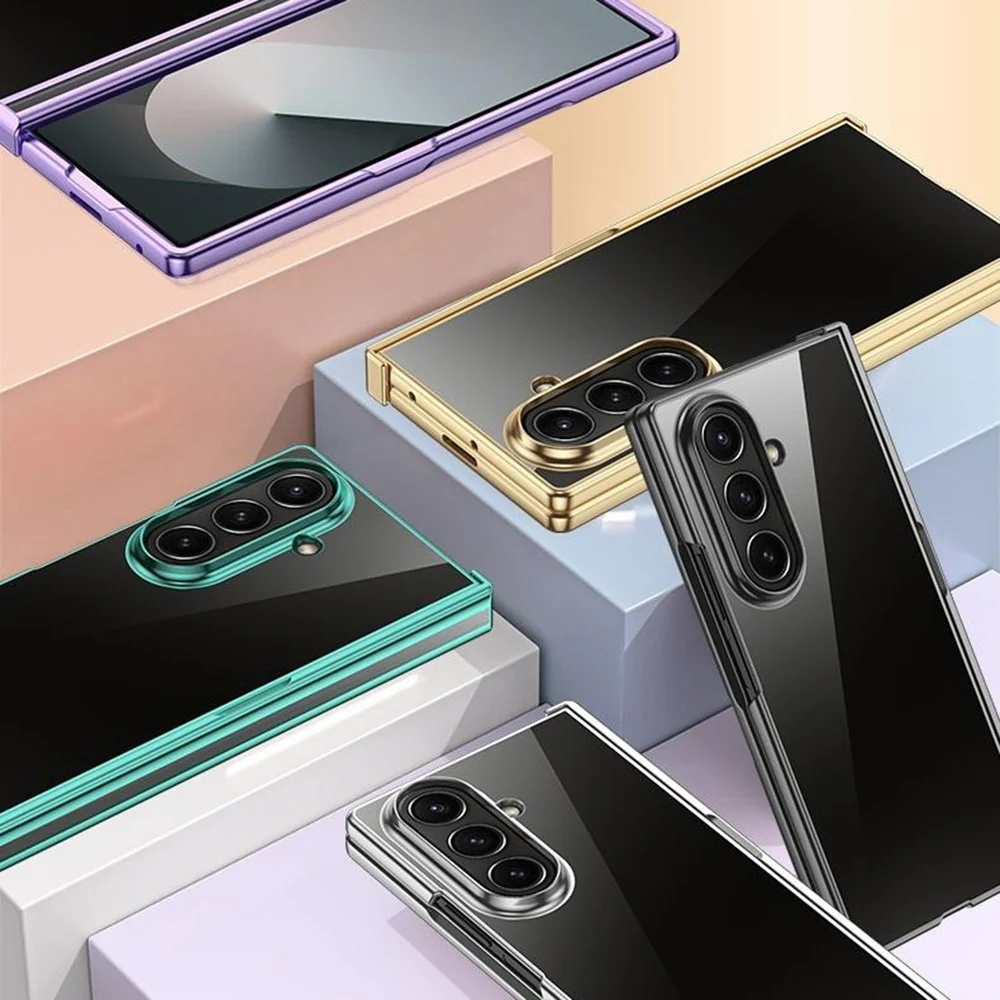 For Samsung Galaxy Z Fold7 5G Case Hinge Design Electroplating PC Clear Phone Cover - Gold - Image 8