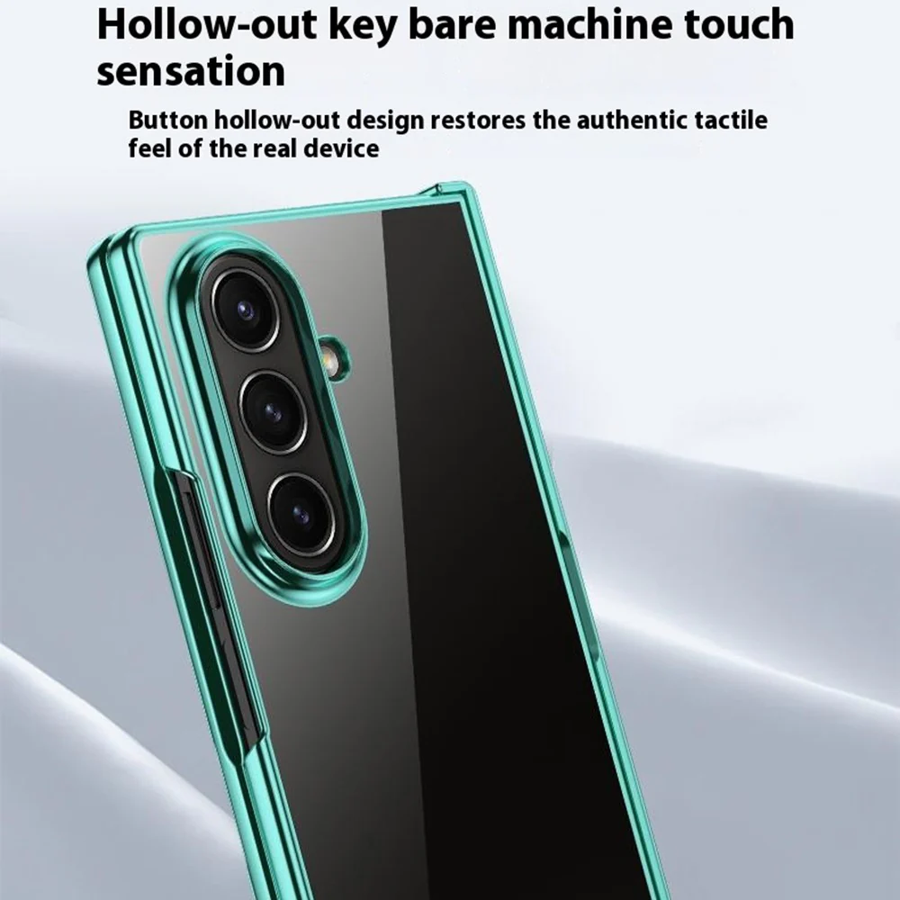 For Samsung Galaxy Z Fold7 5G Case Hinge Design Electroplating PC Clear Phone Cover - Green - Image 4