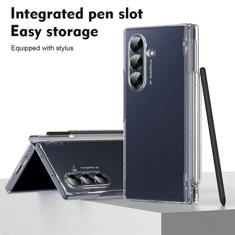For Samsung Galaxy Z Fold7 5G Case Hinge Protection PC Phone Cover with Stylus / Stylus Slot - Transparent - Image 6