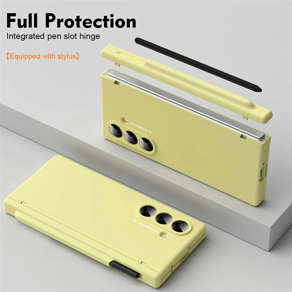 For Samsung Galaxy Z Fold7 5G Case Hinge Protection PC Phone Cover with Stylus / Stylus Slot - Yellow - Image 2