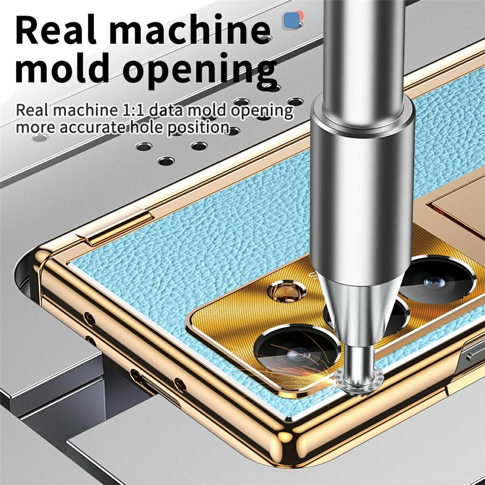 For Samsung Galaxy Z Fold7 5G Case Hinge Protection PU + PC Phone Cover with Tempered Glass Film / Stylus - Gold / Blue - Image 2