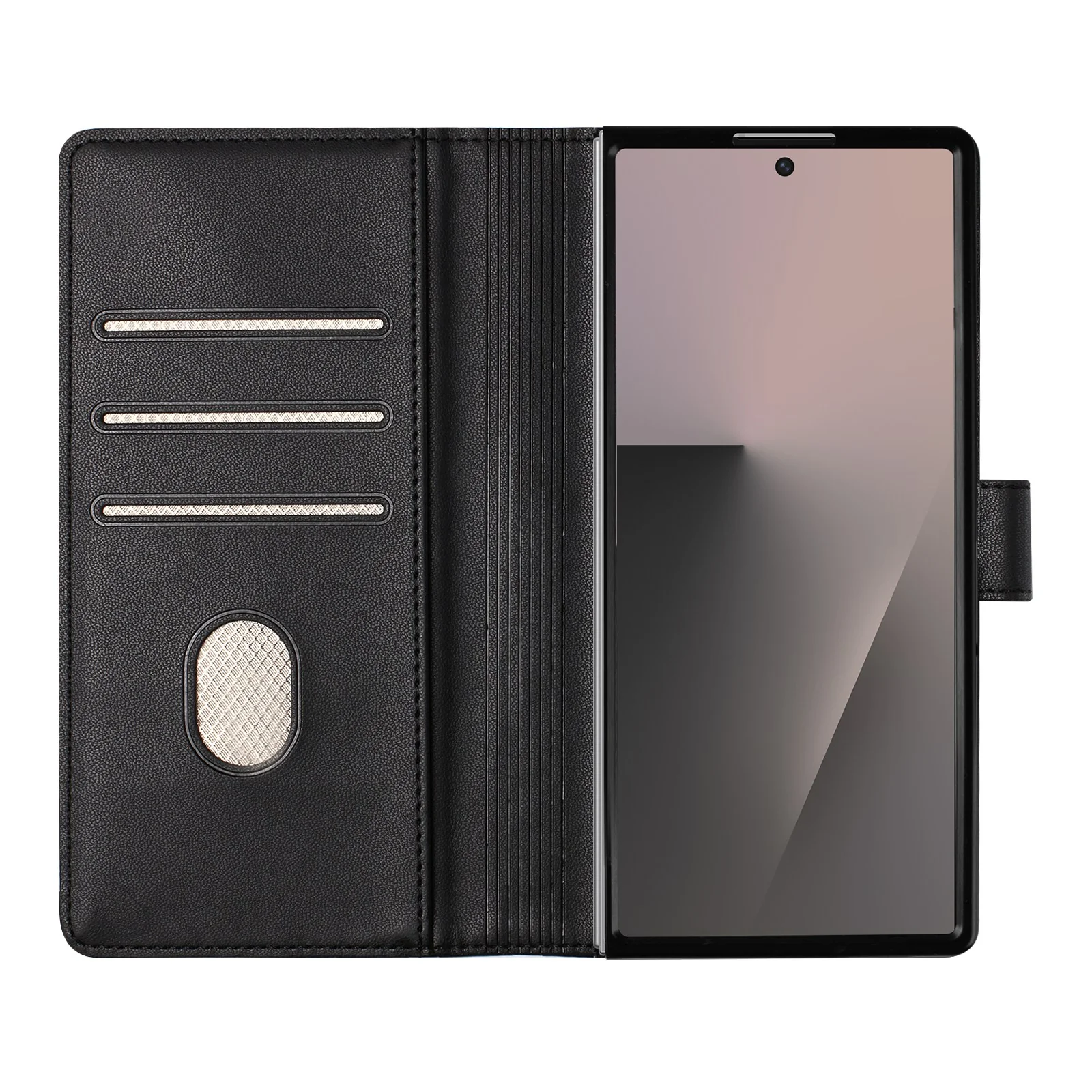 For Samsung Galaxy Z Fold7 5G Case Imprinted Honeycomb RFID Blocking Leather Phone Cover with Strap - Black - Image 4