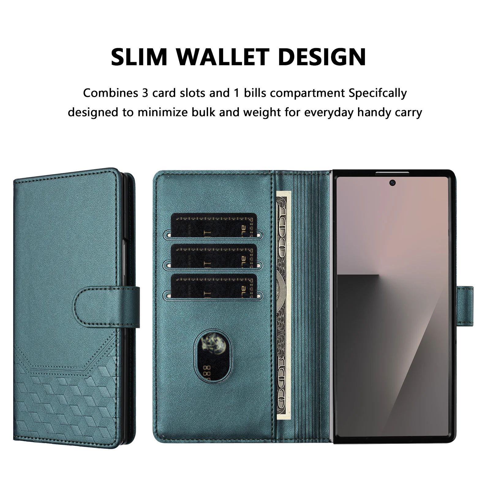 For Samsung Galaxy Z Fold7 5G Case Imprinted Honeycomb RFID Blocking Leather Phone Cover with Strap - Green - Image 6