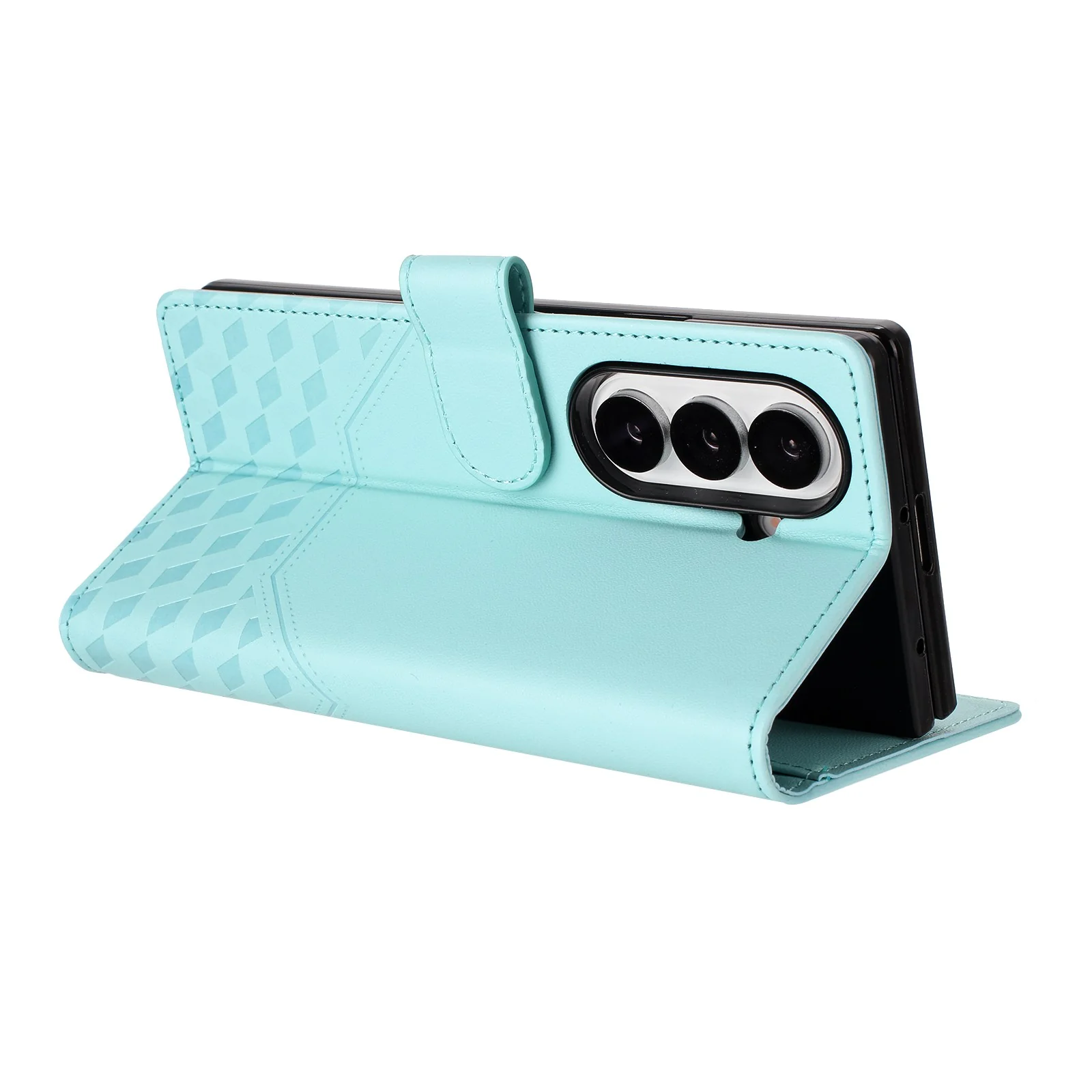 For Samsung Galaxy Z Fold7 5G Case Imprinted Honeycomb RFID Blocking Leather Phone Cover with Strap - Mint Green - Image 4