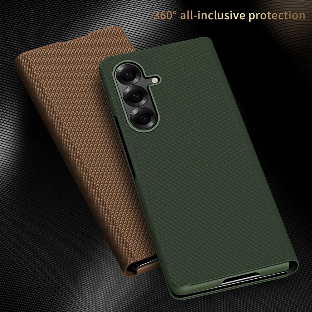 For Samsung Galaxy Z Fold7 5G Case Kevlar Texture Leather + PC Stand Phone Cover - Brown - Image 6
