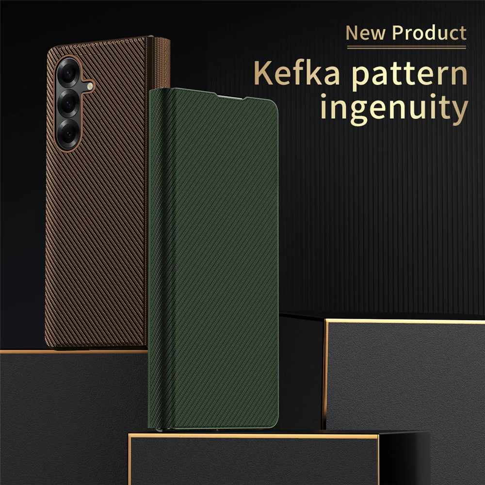 For Samsung Galaxy Z Fold7 5G Case Kevlar Texture Leather + PC Stand Phone Cover - Green - Image 2