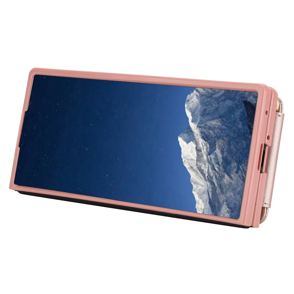 For Samsung Galaxy Z Fold7 5G Case Kickstand Card Slots Leather Coated TPU Cover with Shoulder Strap - Rose Gold - Image 5