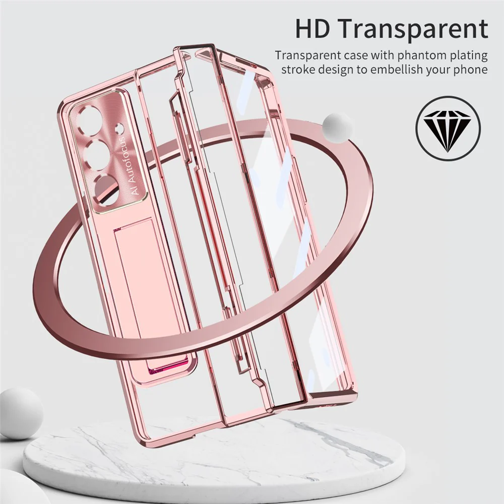 For Samsung Galaxy Z Fold7 5G Case Kickstand Hard PC Phone Cover with Screen Film - Rose Gold - Image 3