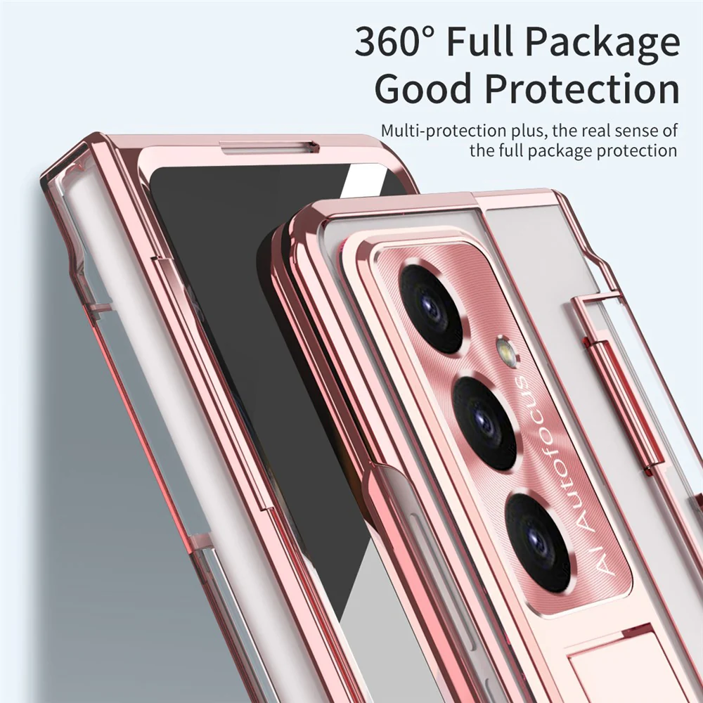 For Samsung Galaxy Z Fold7 5G Case Kickstand Hard PC Phone Cover with Screen Film - Rose Gold - Image 4
