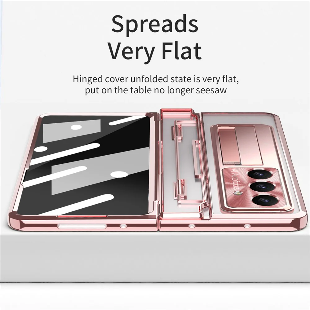 For Samsung Galaxy Z Fold7 5G Case Kickstand Hard PC Phone Cover with Screen Film - Rose Gold - Image 6