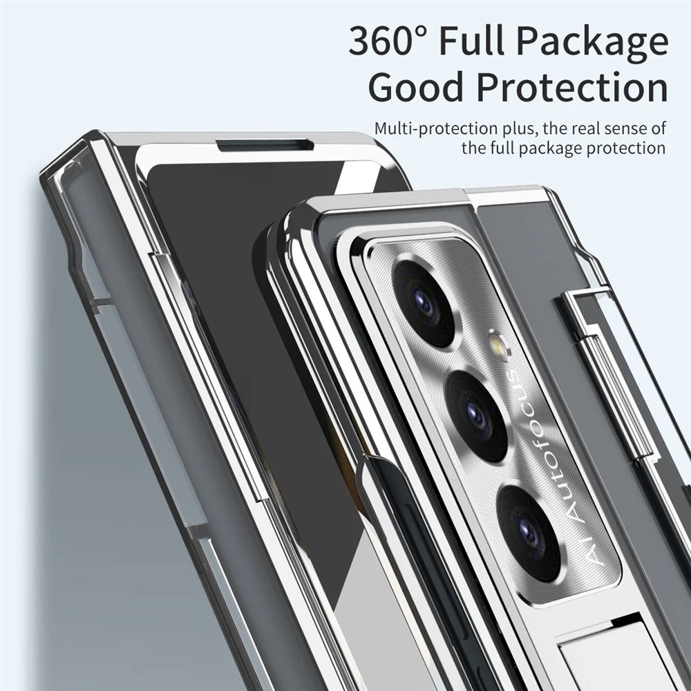 For Samsung Galaxy Z Fold7 5G Case Kickstand Hard PC Phone Cover with Screen Film - Silver - Image 4