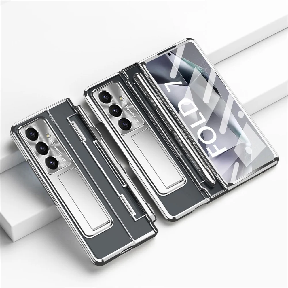 For Samsung Galaxy Z Fold7 5G Case Kickstand Hard PC Phone Cover with Screen Film / Stylus - Silver - Image 2